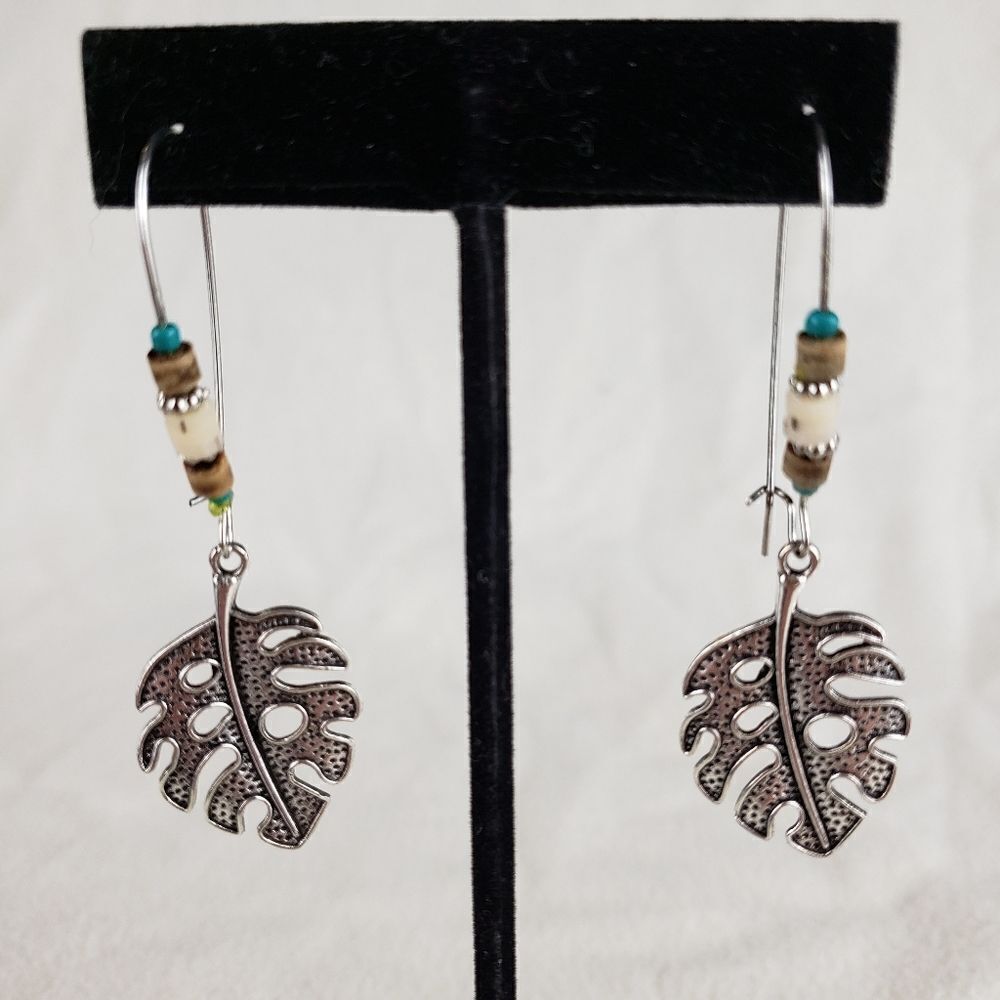 Boho Beaded Leaf Earrings
